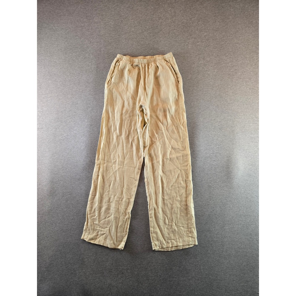 California‎ Incline Linen Pants Women S Cream Straight Leg Elastic Waist Malibu